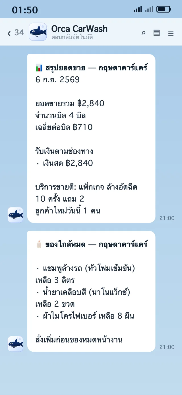 รายงานยอดขายและแจ้งเตือนของใกล้หมด ส่งเข้า LINE เจ้าของร้าน